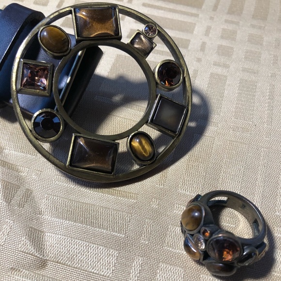 GEMSTONE DESIGNER BELT & MATCHING RING - NOT China - Picture 1 of 7